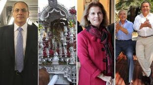 De izquierda a derecha: el presidente de Airbus Military, Domingo Ureña-Raso; el Simpecado de la Hermandad del Rocío de Triana; Isabel de León, presidenta de la Real Academia de Bellas Artes de Santa Isabel de Hungría y el dúo musical Los del Río