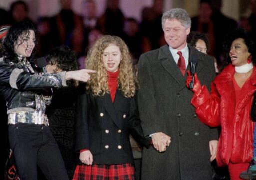File photo of Michael Jackson appearing on stage with President-elect Bill Clinton, his daughter Chelsea and Diana Ross during the celebrations at the Lincoln Memorial -0151HW4L.JPG-