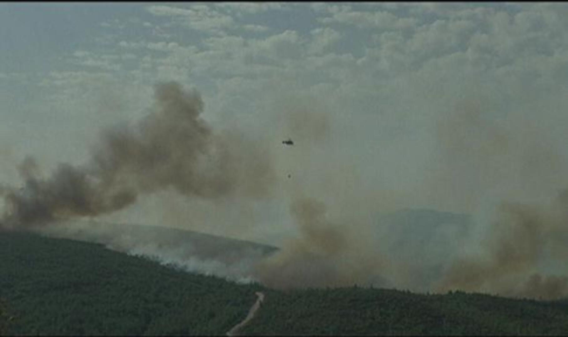 Bomberos turcos combaten un incendio forestal junto a la frontera con Siria