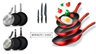 Royalty Line - Juego 3 sartenes antiadherente con revestimiento de piedra + set de cuchillos
